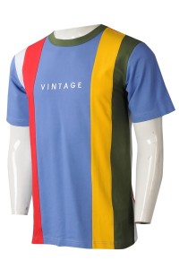 T1039  製造撞色圓領T恤    設計撞色間條繡字班衫T恤   圓領Tee供應商  vintage 70年代 80年代  美國  